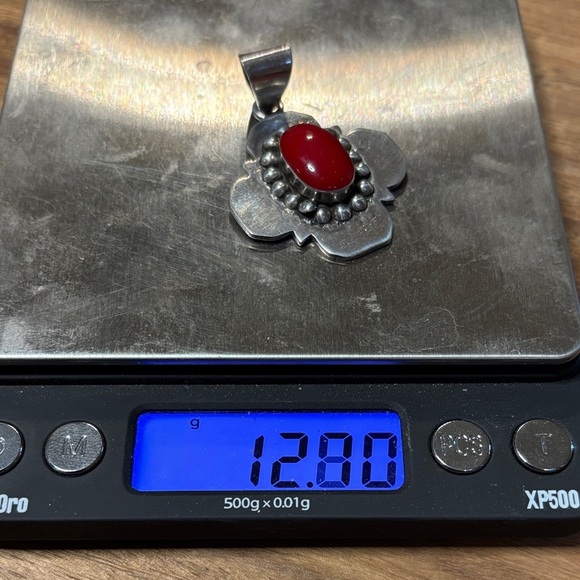 Taxco sterling silver & red coral pendant - Picture 5 of 5